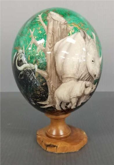 Signed Sherry Rowe hand painted ostrich egg on - Sherry Rowe