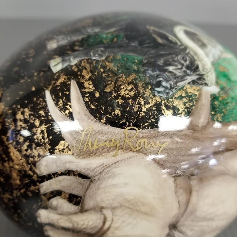 Artwork by Sherry Rowe, Signed Sherry Rowe hand painted ostrich egg on, Made of hand painted ostrich egg