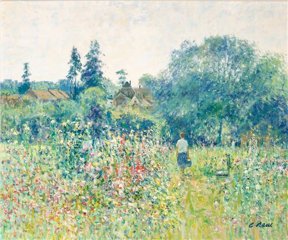 Rycroft Allotments, View to Charlton Kings, Cheltenham, Gloucestershire, Morning, August C. Neal by Charles Neal