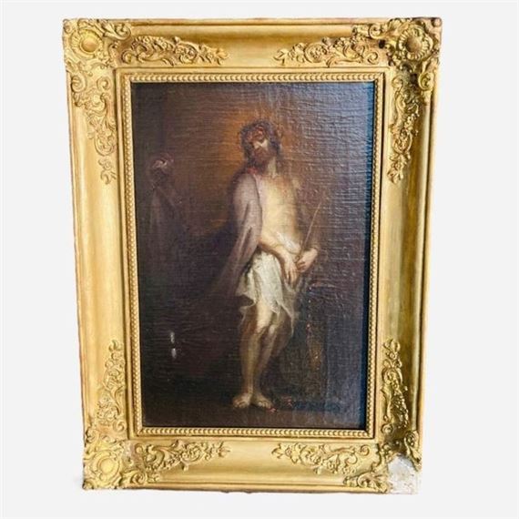 THE CHRIST IN THE ROSEAU" SPANISH SCHOOL About 1680 Framed oil on canvas. Size: 54 x 38 cm Accident on the frame lower right. Sold by designation This work depicts Christ with a reed in a meditative posture. It is attributed to a follower of Juan de Valdés Leal (1622-1690), a Spanish Baroque painter, and dates from around 1680 by Juan de Valdes Leal, 1680