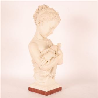 BEAUTIFUL SCULPTURE "BUSTE DE JEUNE FEMME À LA COLOMBE" by Charles VEECK - Charles Veeck