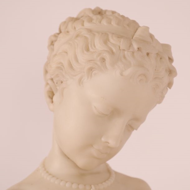 Artwork by Charles Veeck, BEAUTIFUL SCULPTURE "BUSTE DE JEUNE FEMME À LA COLOMBE" by Charles VEECK, Made of White carrara marble