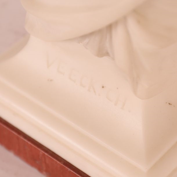 Artwork by Charles Veeck, BEAUTIFUL SCULPTURE "BUSTE DE JEUNE FEMME À LA COLOMBE" by Charles VEECK, Made of White carrara marble