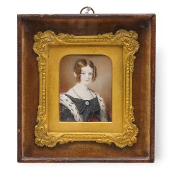 Portrait of 'Sarah Isabella Stephenson 1818-1880' wearing a black dress with ermine stole - Samuel John Stump