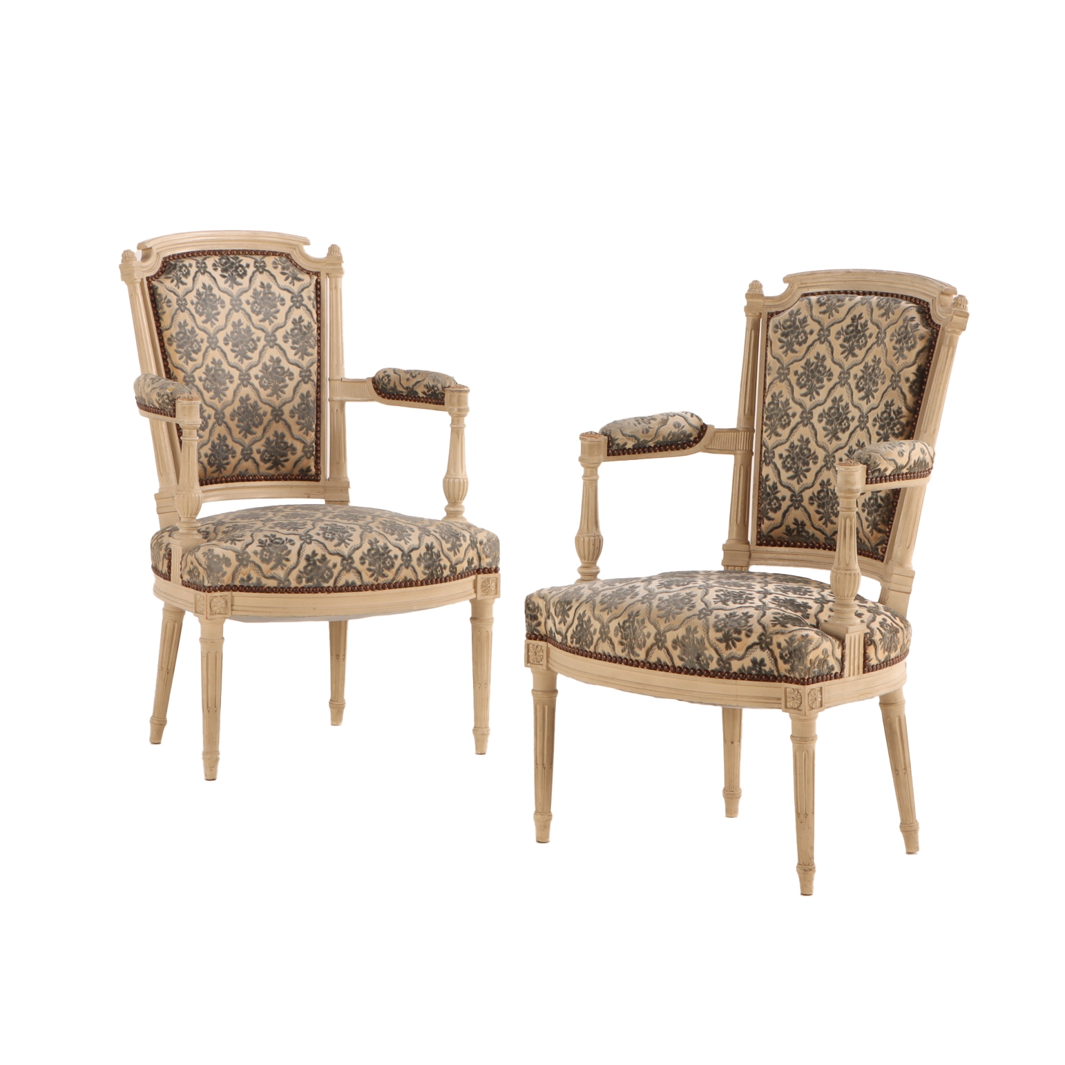 Ed French | Pair painted French Louis XVI style open arm chairs (Circa ...