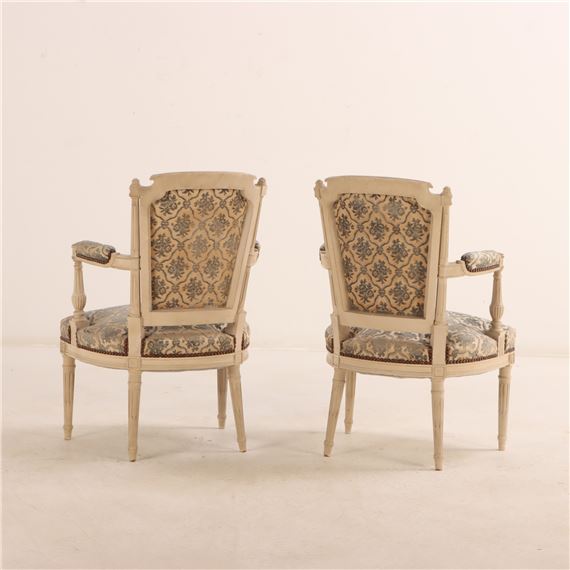 Ed French | Pair painted French Louis XVI style open arm chairs (Circa ...