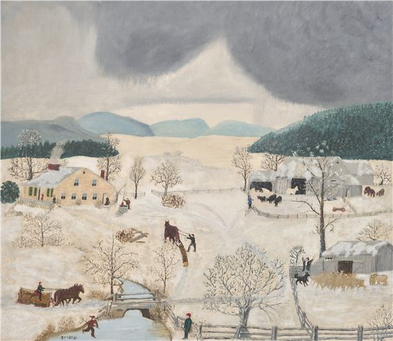 December by Grandma Moses, Painted in 1944