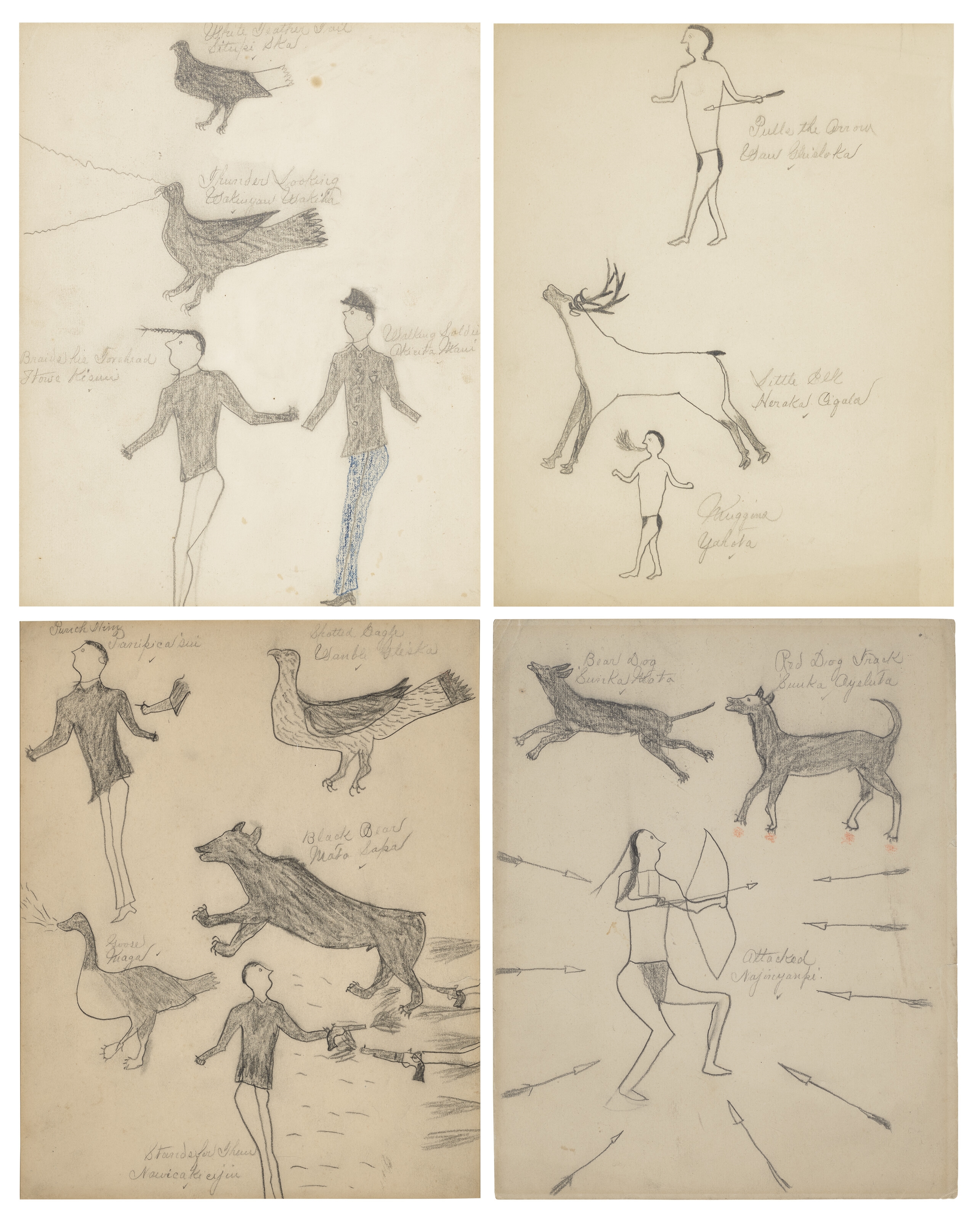 Rosebud Sioux School 20th Century | FOUR LEDGER DRAWINGS (BRAIDS HIS ...