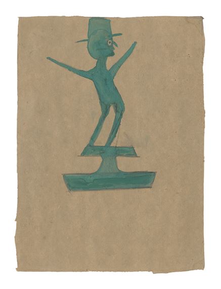 UNTITLED (GREEN MAN ATOP CONSTRUCTION) by Bill Traylor, Painted circa 1939-1942