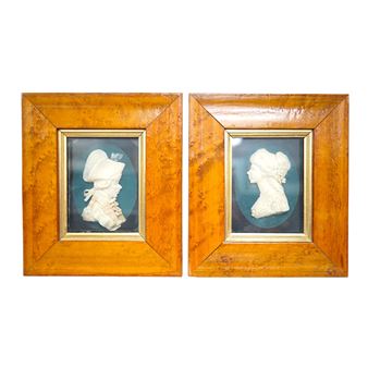 a pair of maple framed wax reliefs - Leslie Ray