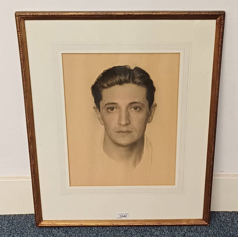 Artwork by John Bulloch Souter, portrait of ivor novello signed & dated provenance ivor novello with label to reverse framed pencil drawing, Made of pencil drawing