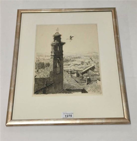 episcopal storks signed in pencil label to reverse framed etching