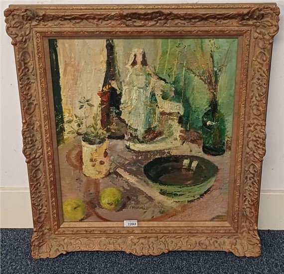 little shepherdess signed framed oil painting 54 x 46 cm - M. Noel Slaney