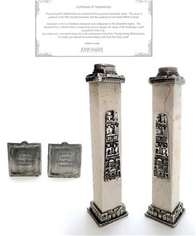 A Pair of Judaica Jerusalem Stone Candlesticks by John Hagee - John Hagee
