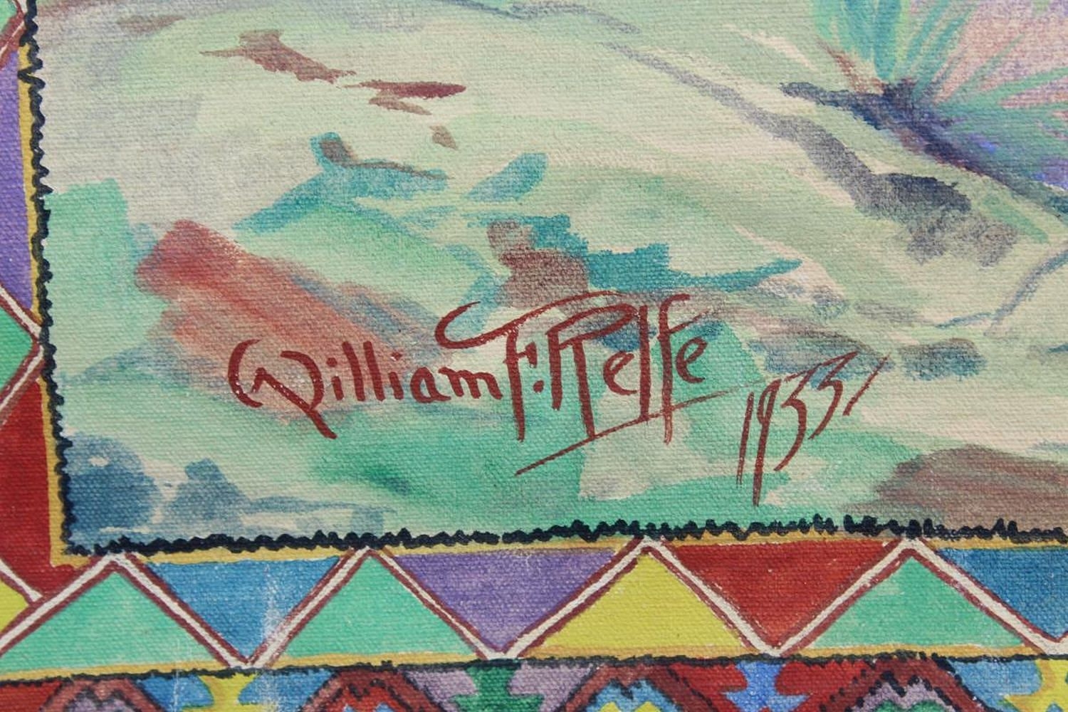 Artwork by William Relfe, William Relfe (20th C) USA, Canvas Tapestry, Made of Canvas Tapestry Painting, on hanging rod