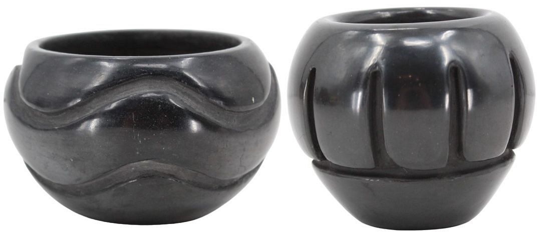 Artwork by Santa Clara Pueblo, 2) Vintage Signed Carved Santa Clara Pueblo Bowls, Made of Pottery