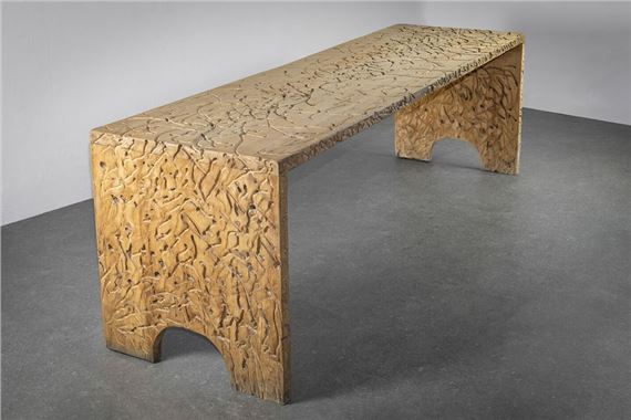 URANO PALMA (1936-2010) Large console table with walnut structure, carved, unique piece, circa 1975 by Urano Palma, circa 1975
