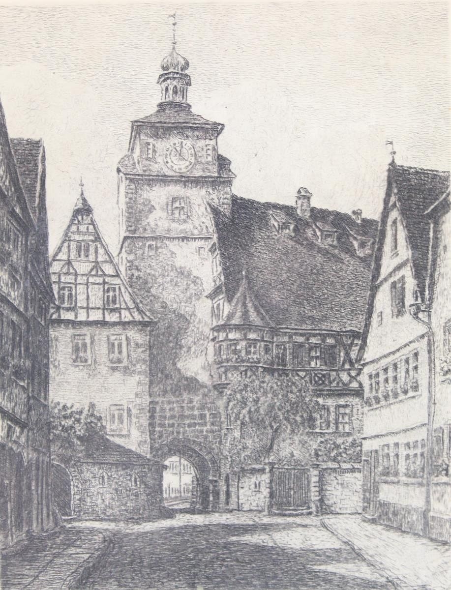 Ernst Geissendorfer | Ernst Geissendorfer, Tower at Rothenburg, Etching ...