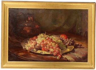 Still Life with Grapes Signed M. Duval(20th C) O/P - M. Duval