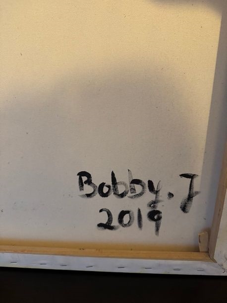 Artwork by J. Bobby, 1986) Stellar percussion, 2019 Mixed media on canvas, signed and dated on the back 50 x 50 cm, Made of Mixed media on canvas