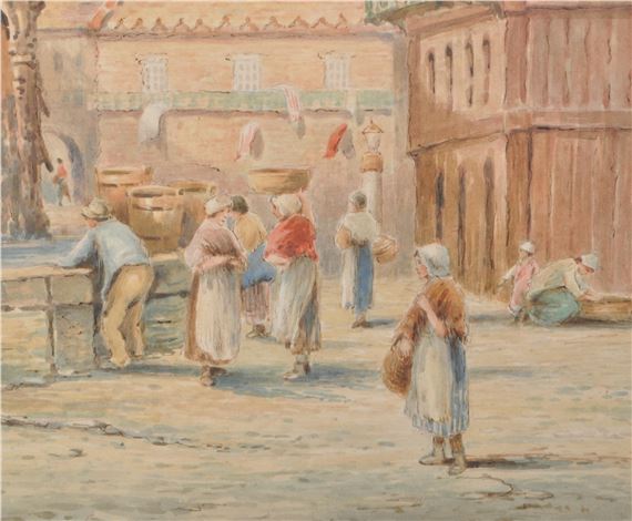 Samuel Prout | - A watercolour painting of a square in Rouen | MutualArt