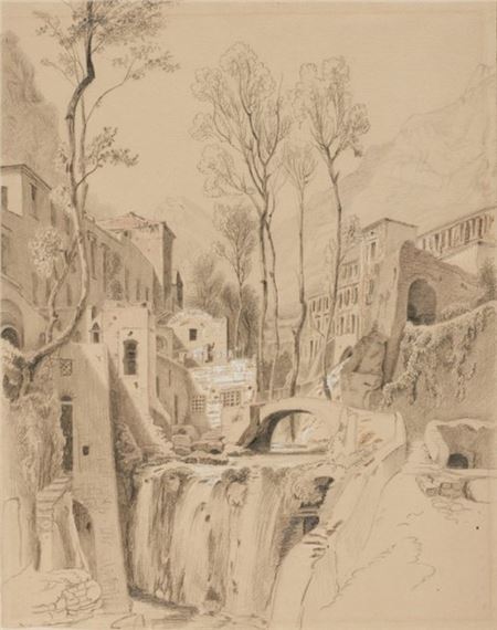 1819 Markirch-Oberelsass - 1891 Rom - Die Tivoli-Fälle bei Rom - Bleistift - Karl Lindemann - Frommel