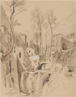 1819 Markirch-Oberelsass - 1891 Rom - Die Tivoli-Fälle bei Rom - Bleistift - Karl Lindemann - Frommel