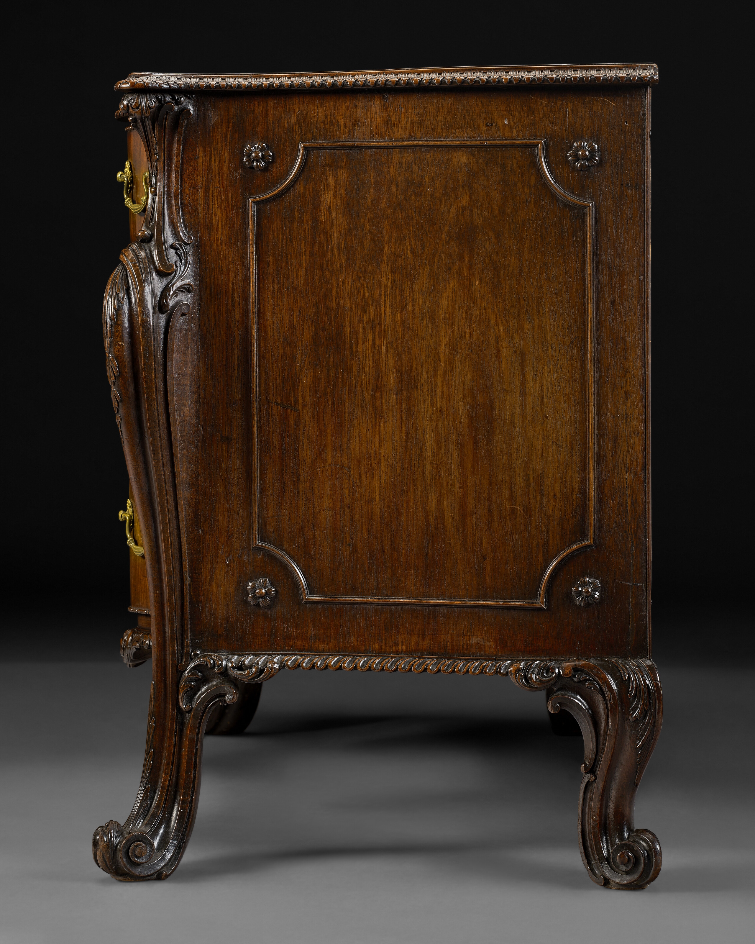 Artwork by Richard Wright, Edward Elwick, A GEORGE III MAHOGANY SERPENTINE COMMODE, Made of engraving