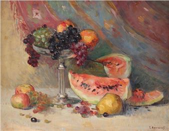 Still Life with Watermelon and Grapes - Gheorghe Teodorescu Romanaţi