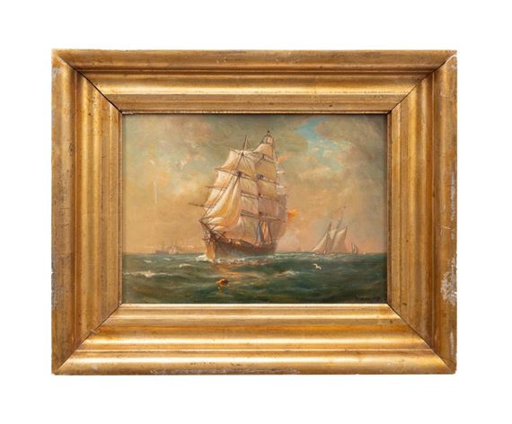LEMUEL ELDRED MARITIME SCENE OIL ON CANVAS by Lemuel D. Eldred