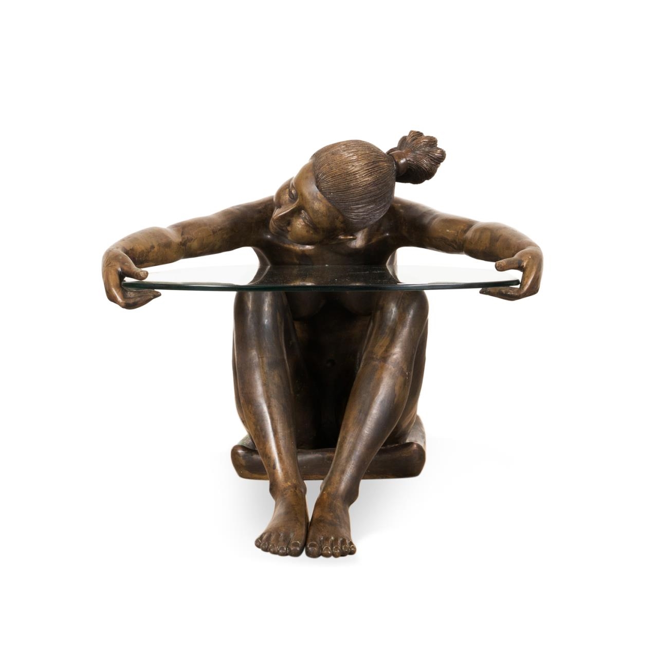 Artwork by Guido Mariani, FEMALE NUDE TABLE, Made of BRONZE & GLASS