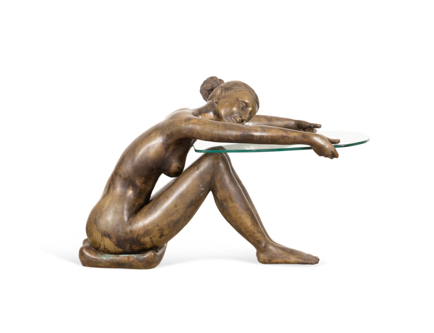Artwork by Guido Mariani, FEMALE NUDE TABLE, Made of BRONZE & GLASS