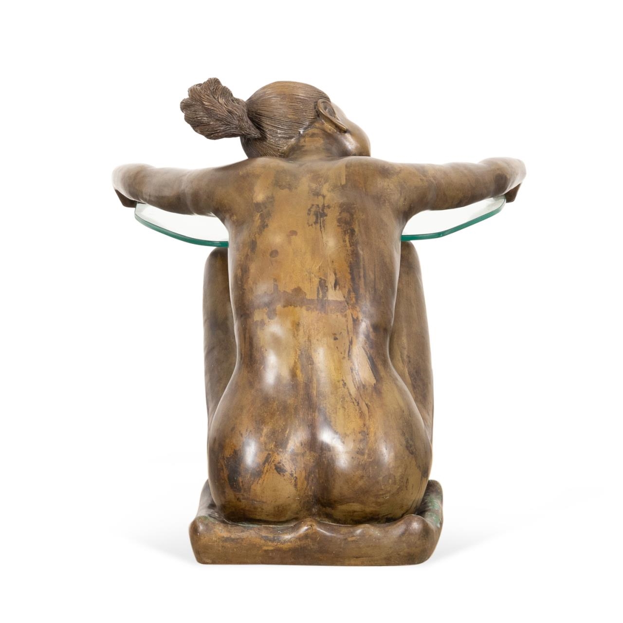 Artwork by Guido Mariani, FEMALE NUDE TABLE, Made of BRONZE & GLASS