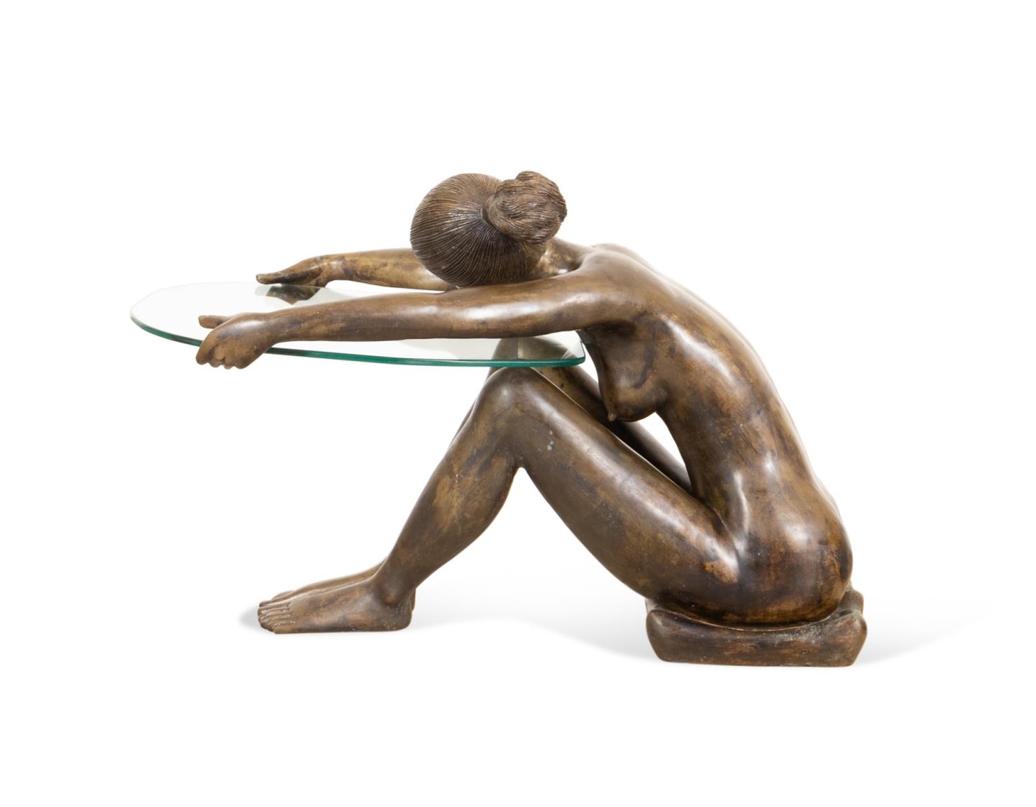 Artwork by Guido Mariani, FEMALE NUDE TABLE, Made of BRONZE & GLASS