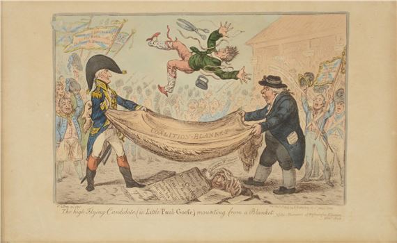 The High Flying Candidate (i.e. Little Paul Goose) mounting from a blanket by James Gillray, 1806