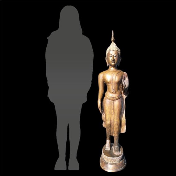 Large Antique Thai Bronze Standing Buddha Early 19th Century by Thai School, 19th Century, Early 19th Century
