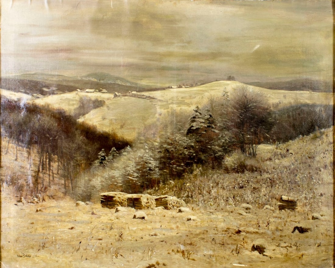 Artwork by Anton Filkuka, Winter Hilly Landscape, Made of oil on canvas