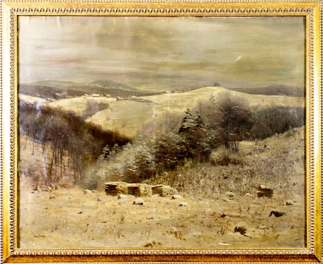 Artwork by Anton Filkuka, Winter Hilly Landscape, Made of oil on canvas