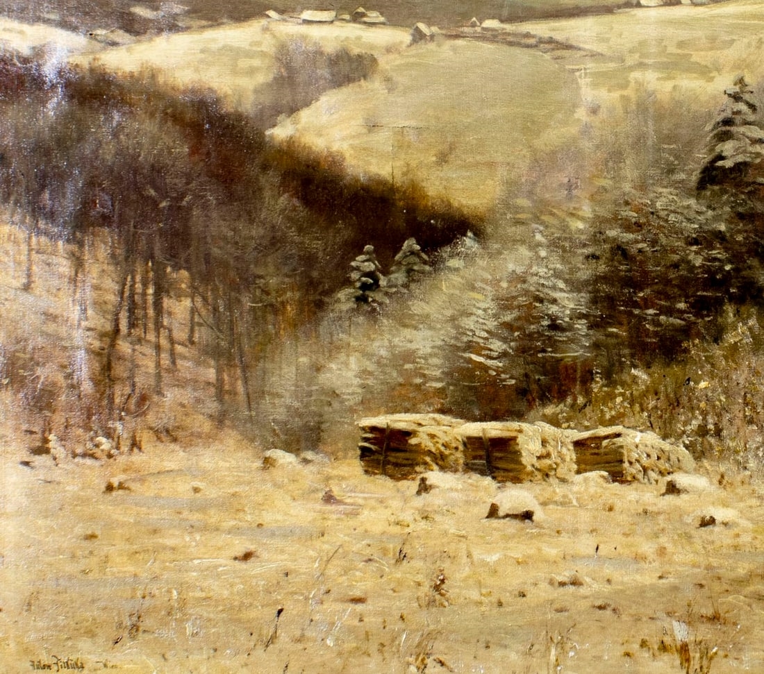 Artwork by Anton Filkuka, Winter Hilly Landscape, Made of oil on canvas
