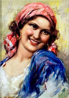 Portrait - Girl from Naples (titled on stretcher - E. Bianchini