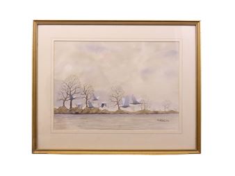 Ian Pembroke: Flying birds over a river with trees beyond - Ian Pembroke