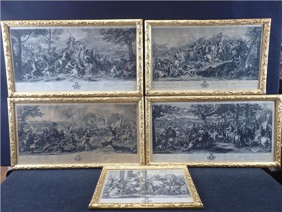 AUDRAN (1640-1703) D'APRES CHARLES LEBRUN (1619-1690): Quatre gravures sur le thème des batailles by Charles Le Brun