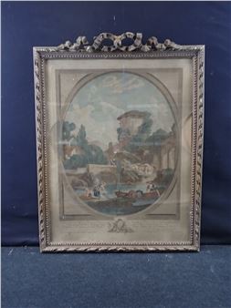 François BOUCHER (d'après) gravé par Pierre LAURENT : Le moulin  encadrée sous verre - François Boucher