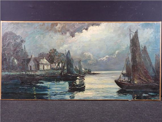 Joseph MAHE (XXe siècle) Les bateaux amarrés by Joseph Mahe