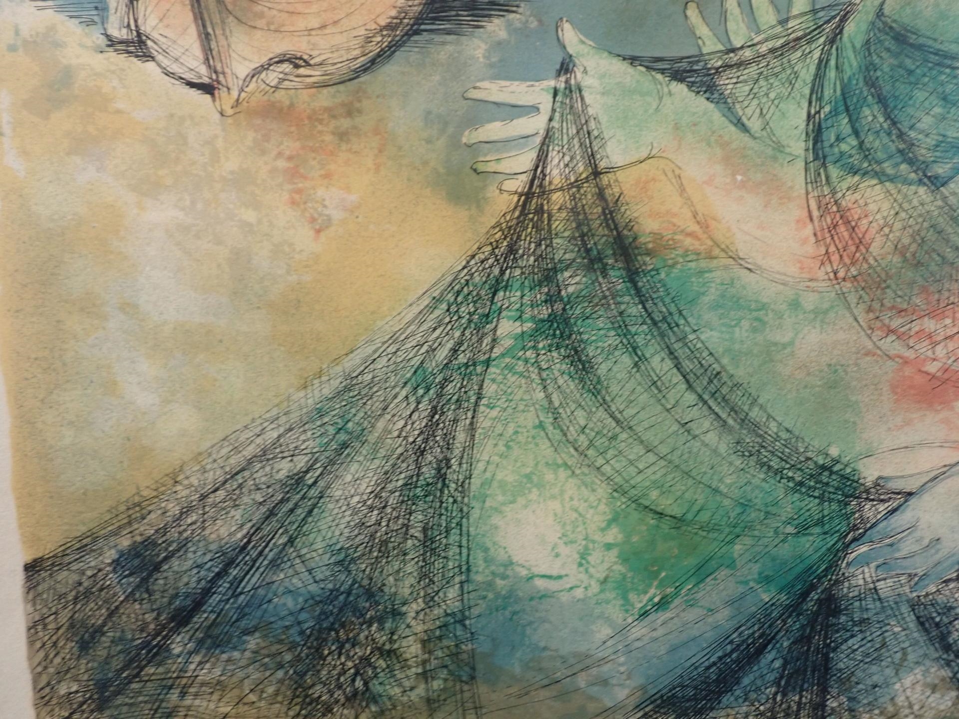 Artwork by Jean Camberoque, Les deux amies aux filets de pêche Lithographie, Made of lithograph