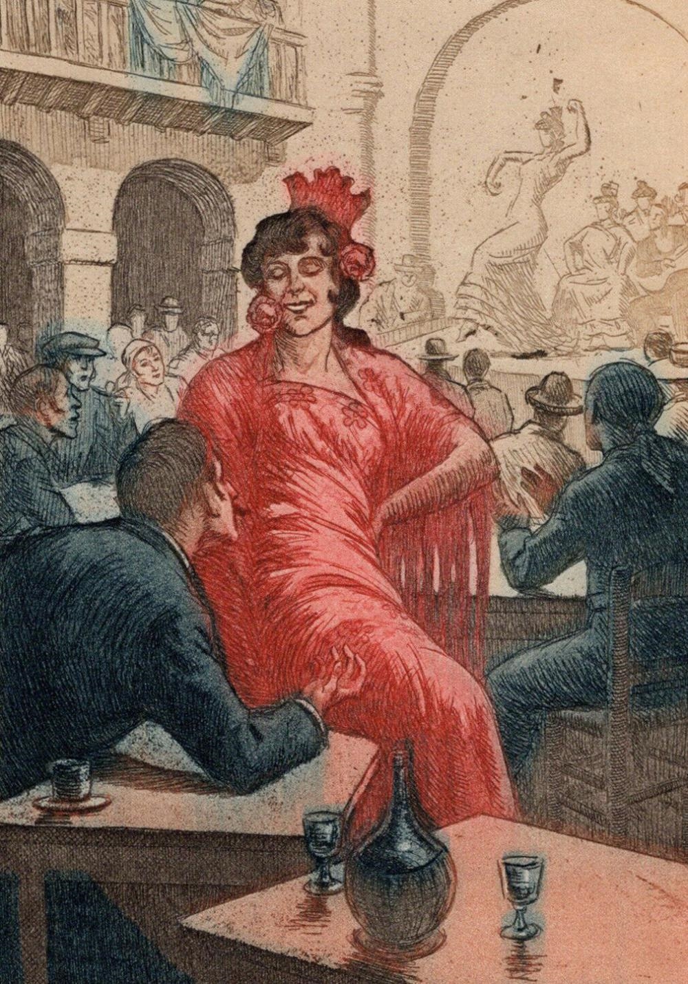 Jean Virolle | Jean Virolle 1930 Color Engraving Andre meets Conchita ...