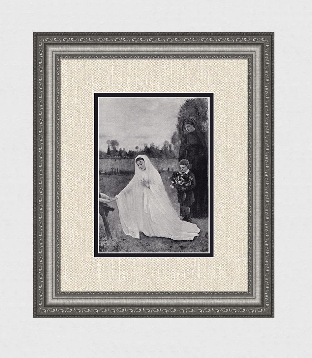 Artwork by L. Duplan, 1800s L. Duplan Antique Print wreath of Immortelles SIGNED Framed, Made of materials