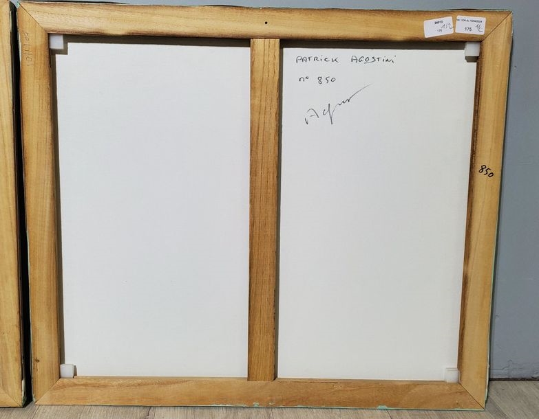 Artwork by Patrick Agostini, "Compositions Two acrylic paintings on canvas Signed lower left and on back on canvas Dimensions of one: H 54 x W 65, Made of acrylic paintings on canvas