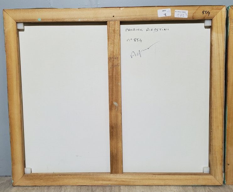 Artwork by Patrick Agostini, "Compositions Two acrylic paintings on canvas Signed lower left and on back on canvas Dimensions of one: H 54 x W 65, Made of acrylic paintings on canvas