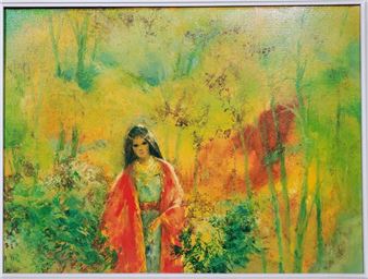 &quot;Symbolist Woman Oil on canvas Signed lower left H 46 x W 61 cm Wear - Yves Chaix